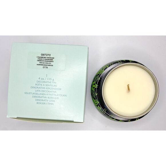 PartyLite 4 oz Strawberry Rhubarb Tin Candle New In Box HTF P4E/G87272 - Picture 2 of 3